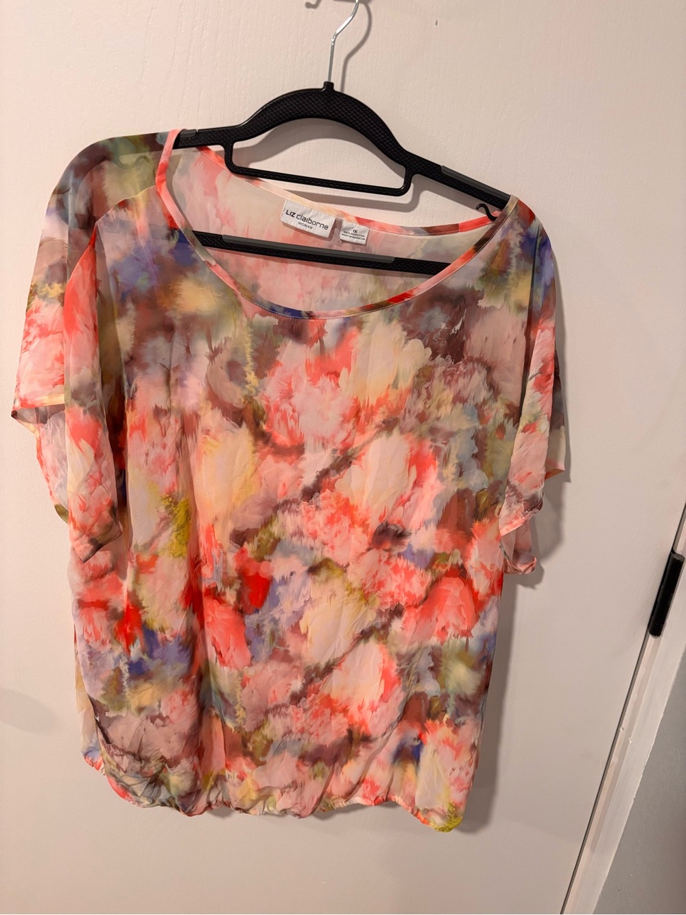 Liz Claiborne Coral Multi-Color Floral Sheer Blouse - Women 1x